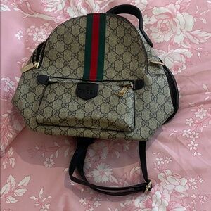 Gucci Beige and Black Backpack with Red and Green Stripes